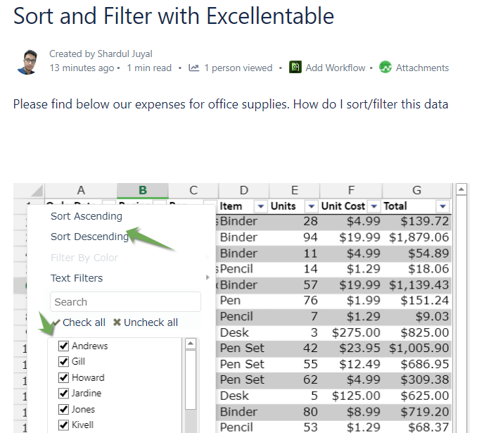 Sort and filter in Confluence with Excellentable